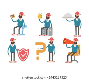 beard man characters set in various poses vector illustration