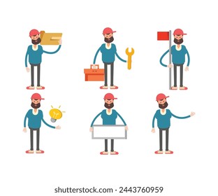 barba hombre personajes establecidos en varias poses ilustración vectorial