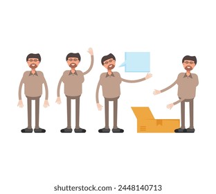 beard man characters set in various poses vector illustration