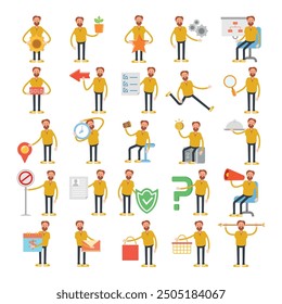 beard man characters set in various poses vector illustration