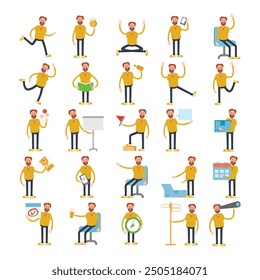 Personajes de Barba Man ambientados en varias poses Ilustración vectorial