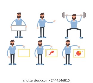 Personajes de hombre barba en varias poses Ilustración vectorial