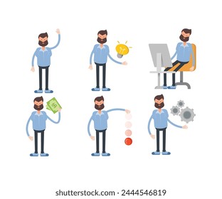 Personajes de hombre barba en varias poses Ilustración vectorial