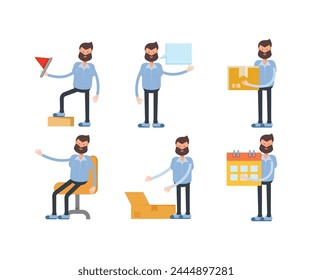 Personajes de hombre barba en varias poses Ilustración vectorial