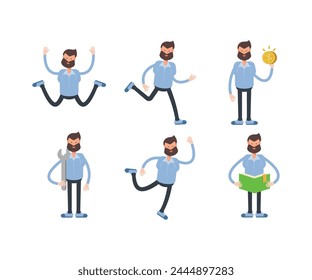 Personajes de hombre barba en varias poses Ilustración vectorial