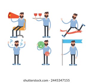 Personajes de hombre barba en varias poses Ilustración vectorial