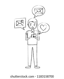 beard man chatting with smartphone mobile love messages