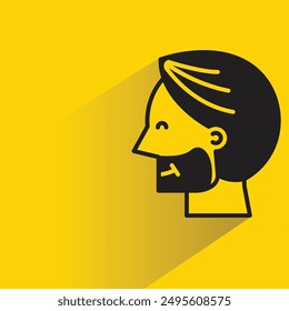 beard man face avatar with shadow on yellow background