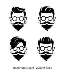 beard man face and glass icon line logo isolated simple retro style hipster vector. set of beard man face and glass icon line logo isolated simple retro style hipster vector. beard man icon logo