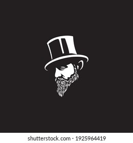 Beard man face with hat. Photo props. Vector illustration