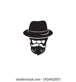 Beard man face with hat. Photo props. Vector illustration