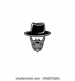 Hombre barba con sombrero. Foto de utilería. Ilustración del vector
 vista de perfil de un hombre barbudo con sombrero, 
Silhouette de un hombre barbudo con el logo de un sombrero.