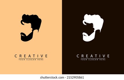 beard man face head silhouette for logo icon. two color options black and white. vector Simple flat design vector illustration