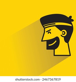 beard man face icon with shadow on yellow background