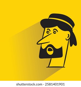 beard man face icon with shadow on yellow background