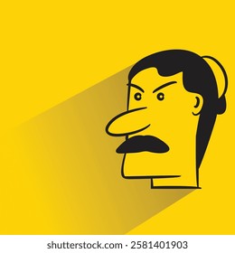 beard man face icon with shadow on yellow background