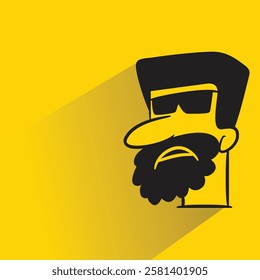 beard man face icon with shadow on yellow background