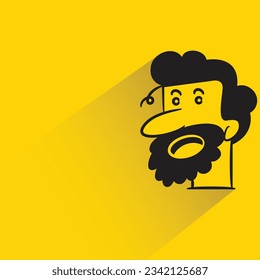 beard man face with shadow on yellow background