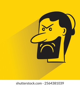 beard man face with shadow on yellow background