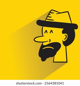 beard man face with shadow on yellow background