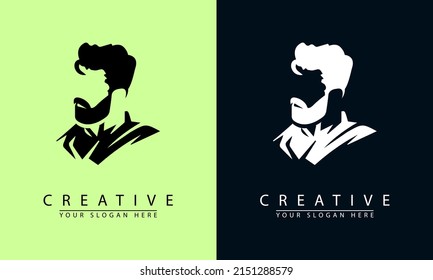 beard man face silhouette for logo icon. vector Simple flat design vector illustration