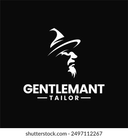 beard man gentleman mafia mafioso gangster bandit cowboy western with lincoln victorian felt top hat silhouette for gentleman fashion boutique tailor clothes vintage retro classic logo design