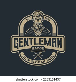 beard man gentlemand hand drawing badge illustration