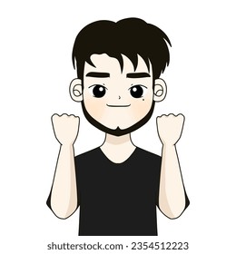beard man gives encourage , black shirt man is cheering up