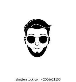 Hombre de barba con gafas avatar ilustración barbershop logo vectorial