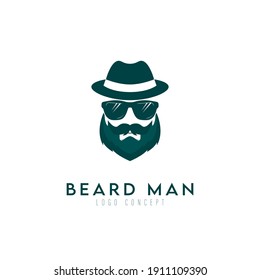 Beard Man With Glasses And Hat Logo Design Symbol Template Flat Style Vector Illustration	