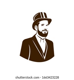 Beard Man With Had Vector Silhoutte Babershop Business Elegant Design Vector Logo