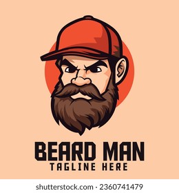 Beard Man with Hat Template for Sports and Esports: A template featuring a bearded man wearing a hat, ideal for creating custom designs for sports and Esports.
