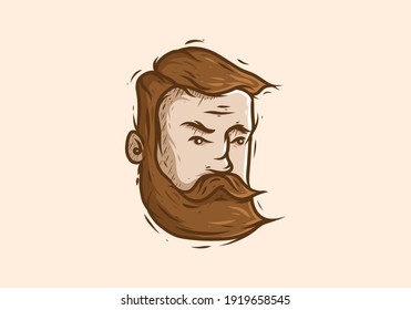Beard man head illustration drawing design
