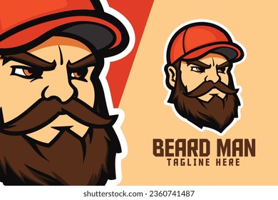 Beard Man Head Mascot Logo: A logo featuring a bearded man’s head, perfect for sports teams and Esports organizations.
