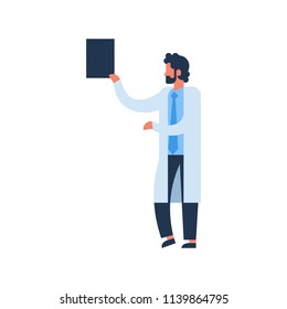 beard man hold clipboard medical doctor profile icon male healthcare concept full length flat vector illustration