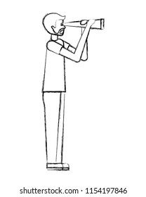 beard man holding telescope observation