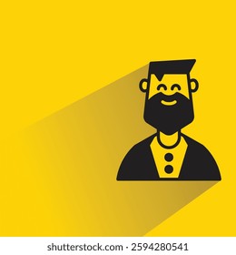 beard man icon with drop shadow on yellow background