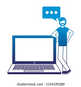 beard man with laptop and speech bubble