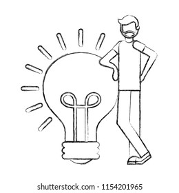 beard man with lgiht bulb solution creativity