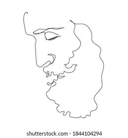 Beard Man line art vector sketch Closed eyes praying thinking 