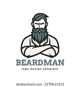 Beard man logo template vector icon illustration design isolated on white background. barbershop butcher concept