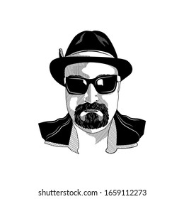 beard man old style vector graphic design
