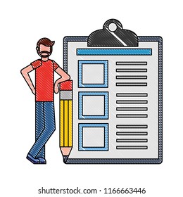 beard man with pencil and clipboard document