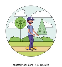 beard man practicing skateboarding in the park