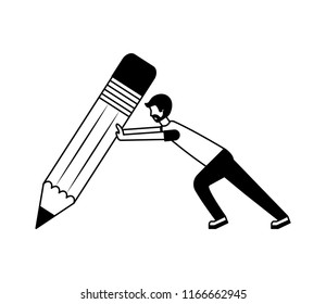 beard man pushing pencil creativity concept