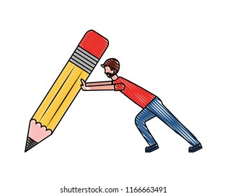 beard man pushing pencil creativity concept