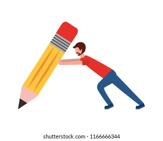 beard man pushing pencil creativity concept