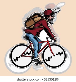 Beard man riding a bicycle