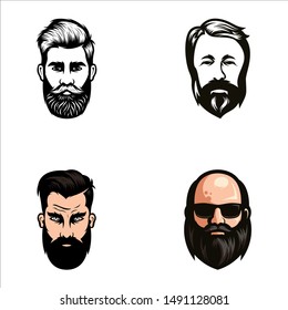 beard man set logo design vector