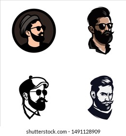 beard man set logo design vector template